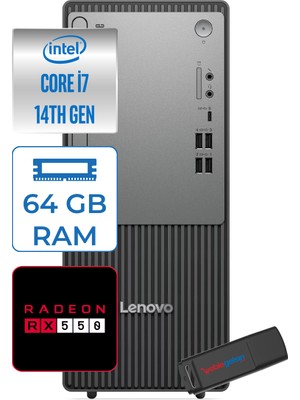 Lenovo Thinkcentre Neo 50T Gen5 Intel Core I7 14700 64GB Ddr5 2tb SSD Windows 11 Pro Radeon RX550 4gb Masaüstü Bilgisayar 55012UAS0GL00P24 + Zetta Flash Bellek