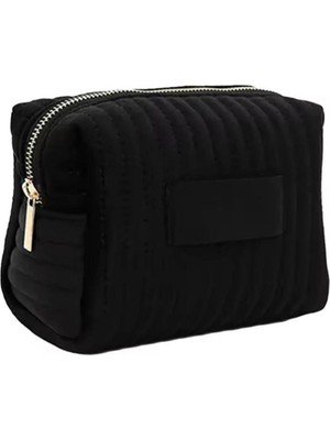 Kadife Büyük Boy Siyah Makyaj Çantası, Şık ve Kullanışlı Tasarım