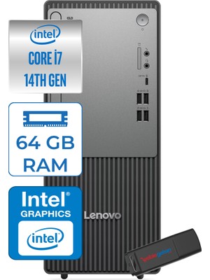 Lenovo Thinkcentre Neo 50T Gen5 Intel Core I7 14700 64GB Ddr5 512GB SSD Windows 11 Pro Intel UHD 770 Masaüstü Bilgisayar 12UAS0GL00P22 + Zetta Flash Bellek