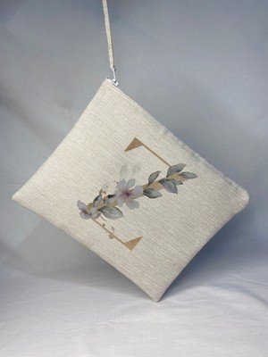 Hall Breathe Çiçekli Harf Tasarım Kişiye Özel Sevgililer Günü Hediyesi Makyaj Çantası