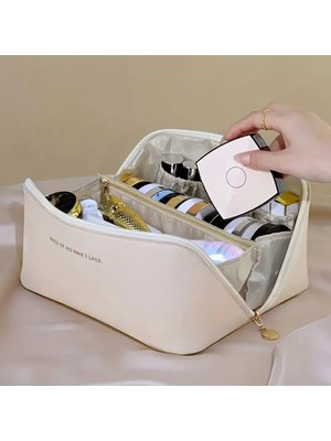 Şık Faux Deri Yastık ve Kozmetik Çantası, Büyük Kapasiteli Seyahat Organizatörü