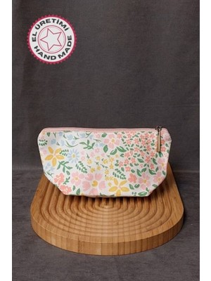 El Yapımı Keten Makyaj Çantası, Şık Pembe Renk ve Fonksiyonel Tasarım