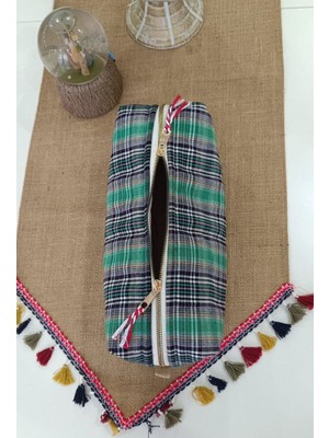 Yeşil Ekose Büyük Hacimli Saç Şekillendirme Çantası Organizer