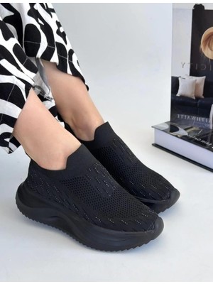 Kuum London K112707 Comfy 36/40 Taşlı Bağcıksız Yüksek Taban Sneaker Spor Günlük Ayakkabı