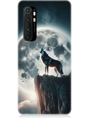 Xiaomi Mi Note 10 Lite Uyumlu Dolunayda Uluyan Kurt  Desenli Silikon Kılıf