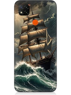 Xiaomi Redmi 9c Uyumlu Dalgalarla Savaşan Yelkenli  Desenli Silikon Kılıf