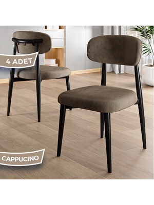 Laos Serisi 4 Adet Cappucino Mutfak Sandalyesi Siyah Metal Iskeletli 1. Sınıf Babyface Kumaş
