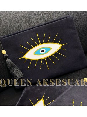 Otantik Göz Nazar Desenli Püsküllü Fermuarlı Küçük El Çantası
