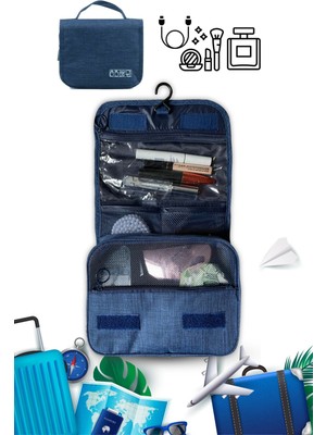Şık Mavi Seyahat ve Kişisel Bakım Organizer Çantası