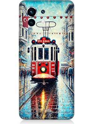 Xiaomi Mi 11 Uyumlu Yağmurlu Sokakta Kırmızı Tramvay  Desenli Silikon Kılıf