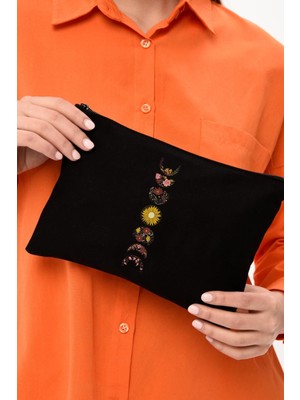 Yarım Ay Siyah Kanvas Makyaj Çantası, Şık ve Kullanışlı Tasarım