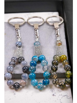 3'lü Damarlı Akik Taşı Anahtarlık Seti