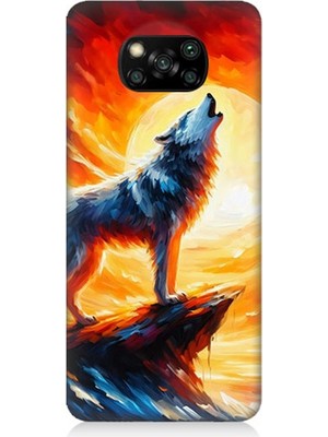 Xiaomi Poco X3 Uyumlu Kayalıkta Uluyan Kurt Yalnızlığı  Desenli Silikon Kılıf