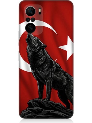 Xiaomi Redmi K40 Uyumlu Ay Yıldızlı Uluyan Kurt  Desenli Silikon Kılıf
