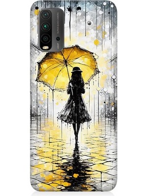 Xiaomi Redmi 9t Uyumlu Yağmurda Sarı Şemsiye Altında  Desenli Silikon Kılıf