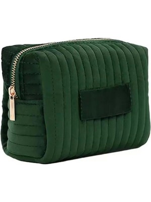 Kadife Büyük Yeşil Makyaj Çantası, Şık ve Kullanışlı Seyahat Aksesuarı