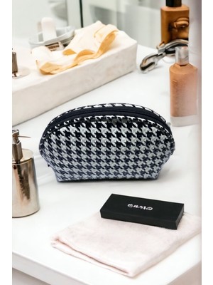 3D Kabartma Oval Deri Çok Amaçlı Su Geçirmez Kozmetik Çanta Siyah