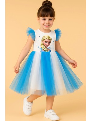Elsa Kız Çocuk Abiye Elbise Karlar Kraliçesi Kız Çocuk Parti ve Doğum Günü Elbisesi 1-7 Yaş