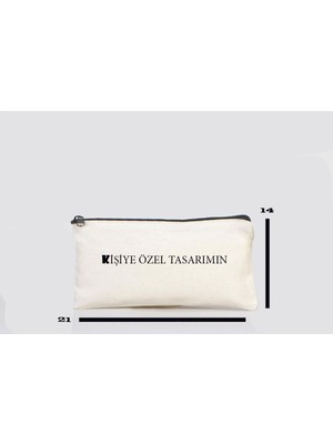 Kişiye Özel Bez Çanta, Kalemlik, Makyaj Çantası, El Çantası, Cüzdan, Bej Renk