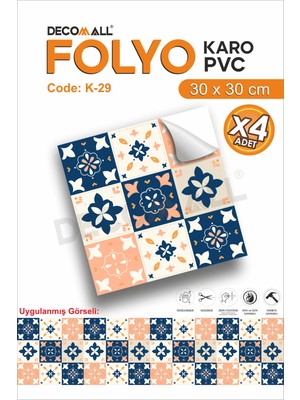 K-29 Kendinden Yapışkanlı Folyo Suya Dayanıklı Mutfak Banyo Zemin Kaplama 30X30CM (Laminasyonlu)