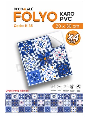 K-35 Kendinden Yapışkanlı Folyo Suya Dayanıklı Mutfak Banyo Zemin Kaplama 30X30CM(LAMINASYONLU)