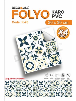 K-26 Kendinden Yapışkanlı Folyo Suya Dayanıklı Mutfak Banyo Zemin Kaplama 30X30CM(LAMINASYONLU)