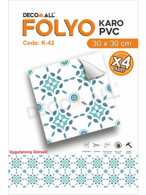 K-42 Kendinden Yapışkanlı Folyo Suya Dayanıklı Mutfak Banyo Zemin Kaplama 30X30CM (Laminasyonlu)