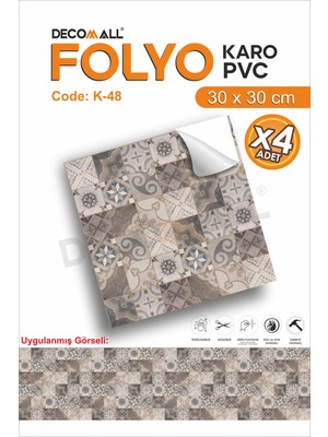 K-48 Kendinden Yapışkanlı Folyo Suya Dayanıklı Mutfak Banyo Zemin Kaplama 30X30CM(LAMINASYONLU)