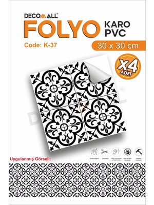 K-37 Kendinden Yapışkanlı Folyo Suya Dayanıklı Mutfak Banyo Zemin Kaplama 30X30CM(LAMINASYONLU)