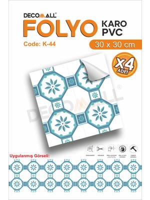 K-44 Kendinden Yapışkanlı Folyo Suya Dayanıklı Mutfak Banyo Zemin Kaplama 30X30CM (Laminasyonlu)