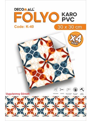 K-40 Kendinden Yapışkanlı Folyo Suya Dayanıklı Mutfak Banyo Zemin Kaplama 30X30CM (Laminasyonlu)