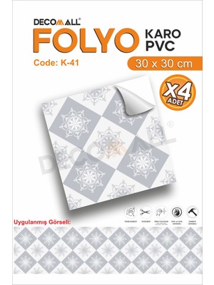 K-41 Kendinden Yapışkanlı Folyo Suya Dayanıklı Mutfak Banyo Zemin Kaplama 30X30CM (Laminasyonlu)
