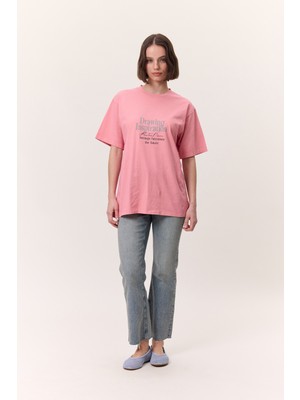 Yıkama Efektli Kısa Kollu Tshırt Pembe