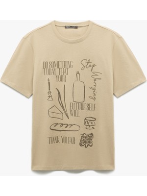 Koton Kısa Kollu Regular Fit Pamuklu Bisiklet Yaka Baskılı Tişört