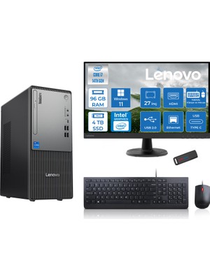 Lenovo Thinkcentre Neo 50T Gen5 Intel Core I7 14700 96GB Ddr5 4tb SSD 27 Inç Monitör Windows 11 Pro Intel UHD 770 Masaüstü Bilgisayar 2712UAS0GL00P30 + Zetta Flash Bellek