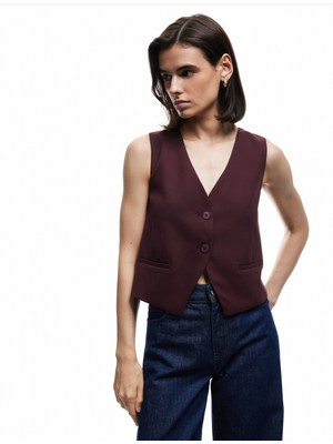 Koton Astarlı Kolsuz Düğmeli V Yaka Blazer Yelek