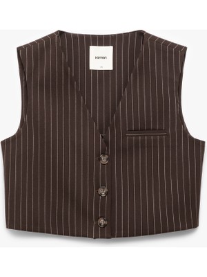 Koton Kolsuz Cepli V Yaka Düğmeli Crop Yelek