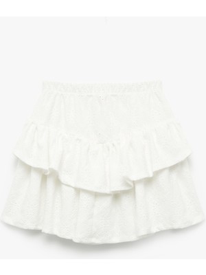 Koton Fırfırlı Katlı Beli Lastikli Mini Etek