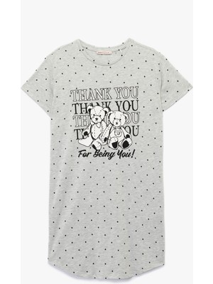 Koton Kısa Kollu Bisiklet Yaka Ayıcık Baskılı Gecelik