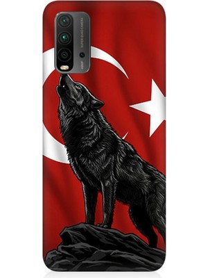 Teknomeg Xiaomi Redmi 9t Uyumlu Ay Yıldızlı Uluyan Kurt  Desenli Silikon Kılıf