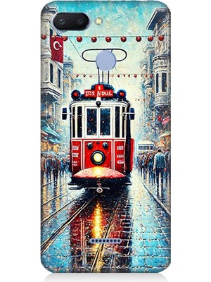 Teknomeg Xiaomi Redmi 6 Uyumlu Yağmurlu Sokakta Kırmızı Tramvay  Desenli Silikon Kılıf