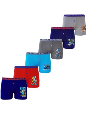 Qulat Tutku Erkek Çocuk Renkli Baskılı Boxer Külot 6'lı Karışık Desenli
