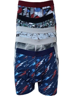 Qulat Tutku Erkek Desenli Likralı Boxer 5'li Paket Karışık Renkli Esnek Pamuklu İç Giyim