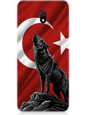 Teknomeg Xiaomi Redmi 8A Uyumlu Bayrak Önünde Uluyan Kurt  Desenli Silikon Kılıf