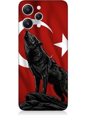 Teknomeg Xiaomi Redmi 12 Uyumlu Ay Yıldızlı Uluyan Kurt  Desenli Silikon Kılıf