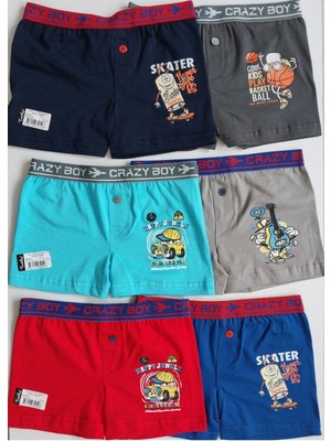 Qulat Erkek Çocuk Elastan Boxer Şort 6'lı Pk. Renkli Tasarım Rahat Kullanım İçin