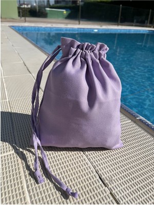 Mor Keten Bez, Büzgülü Çanta, Iç Düzenleyici, 20X25, Şık ve Hafif Tasarım