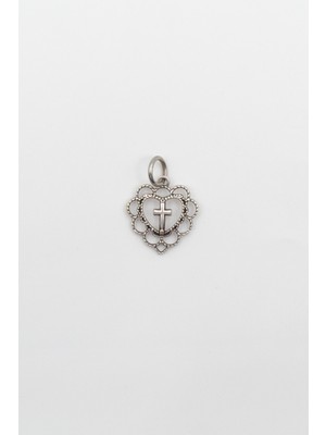 Minimalist Kalp Motifli Haç Kolye Ucu - Antik Gümüş Kaplama