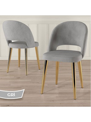 Canisa Pane Serisi 4 Adet Mutfak Sandalyesi Gold Kaplama Metal Ayak