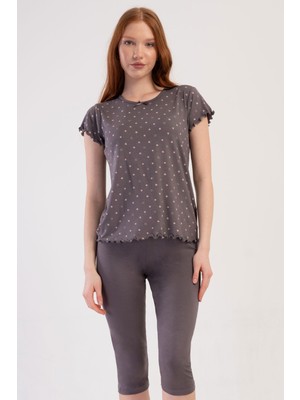 Kadın Vıscon Büyük Beden Kısa Kol Kaprili Pijama Takım
, 409289